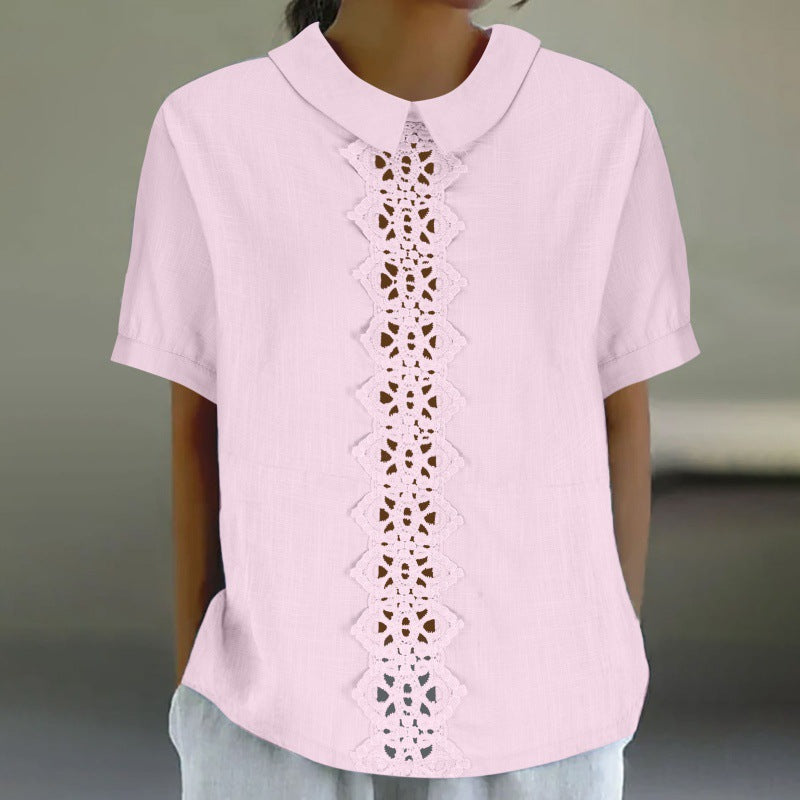 Chic women's light lace blouse, a versatile panel top for sophisticated spring & summer outfits.