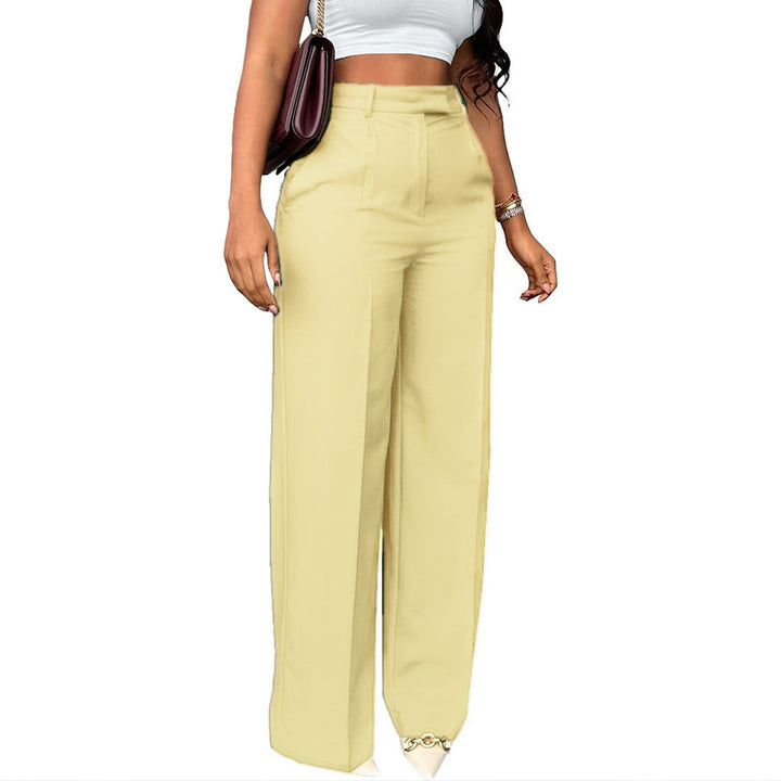 Stylish woman wearing elegant high waist wide leg tailored trousers, perfect office fashion.
