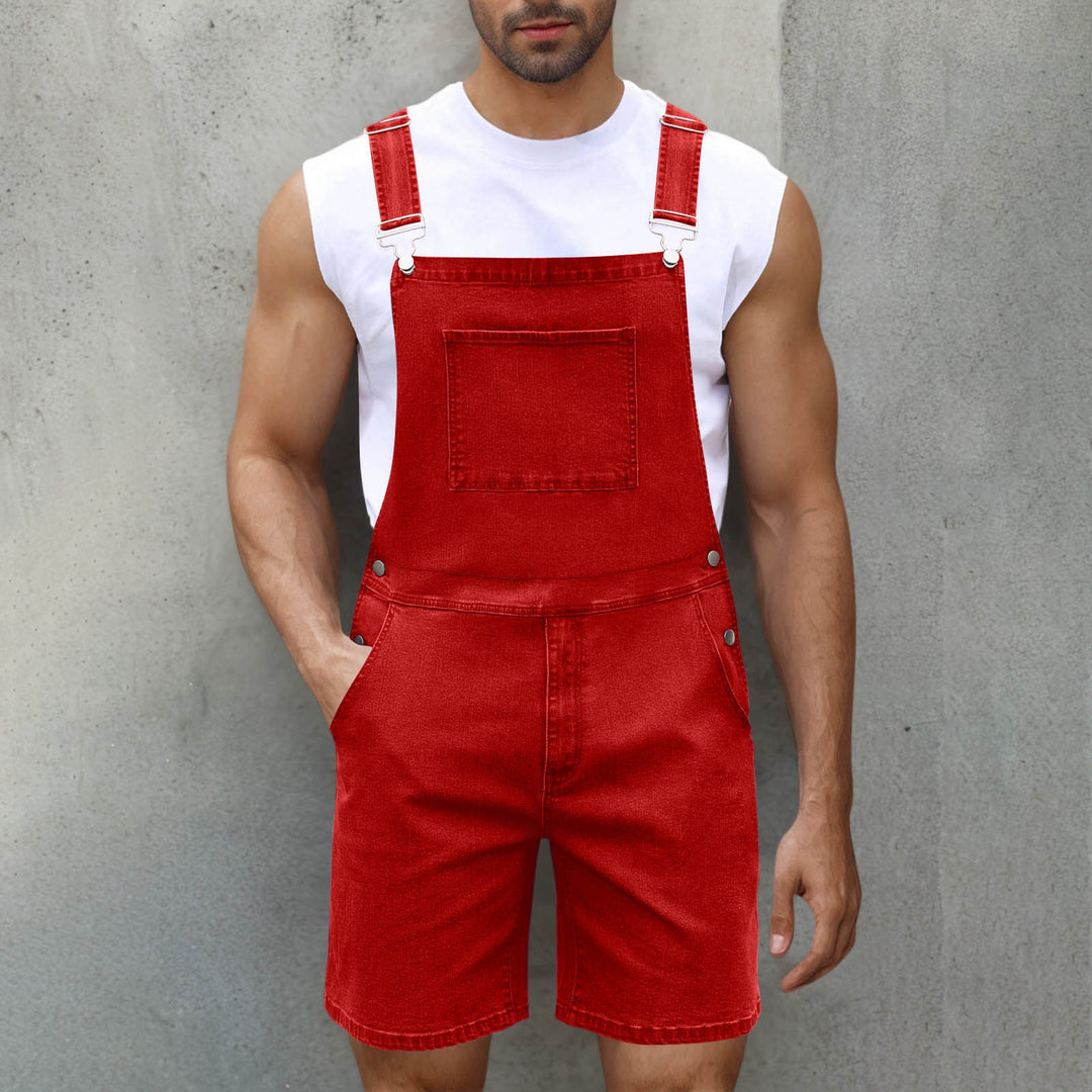 Men's black overalls, stylish and versatile. Relaxed fit jumpsuit with adjustable straps for modern casual wear.