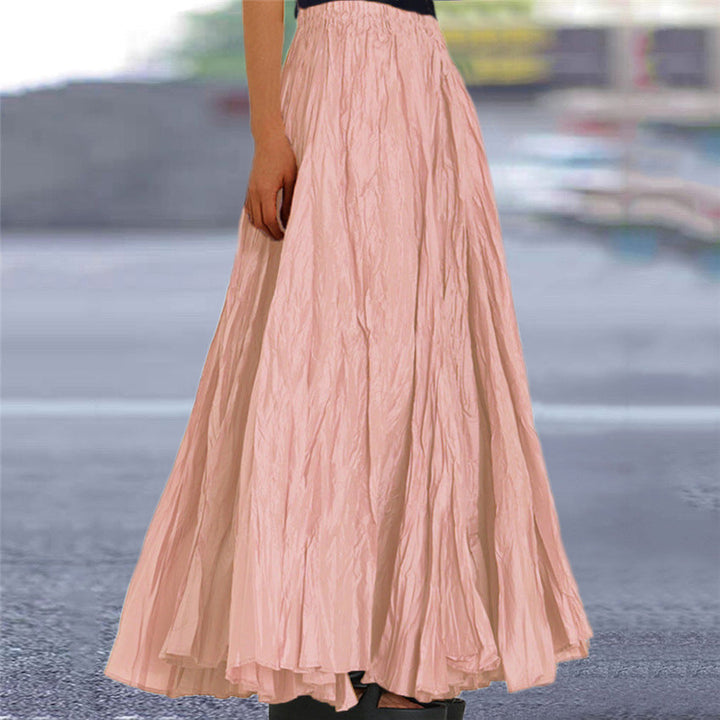 Lightweight women's maxi skirt, A-line cut, elastic waist, perfect for warm weather style.