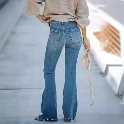 Comfortable women's cropped denim pants, modern tailored fit, great for casual spring wear.
