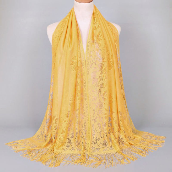 Fashionable women's floral lace scarf, featuring attractive fringes, an elegant versatile shawl.