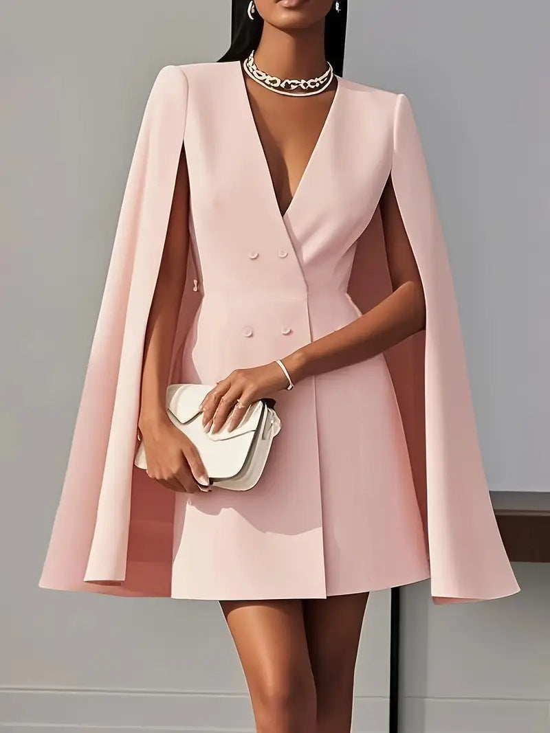 Fashionable women's hooded cape dress for elegant party, formal events, and special occasion evening wear.