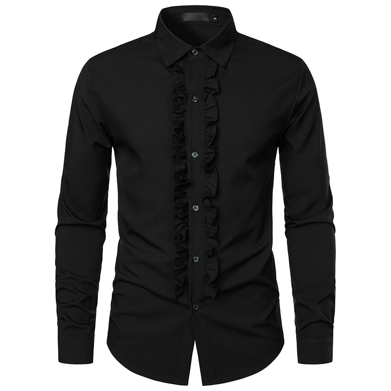 High-quality men's elegant ruffle dress shirt, a sophisticated formal wear piece for any special occasion.