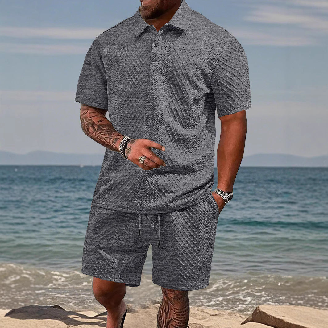 Men's casual comfort sport polo & shorts set, perfect for summer leisure wear.