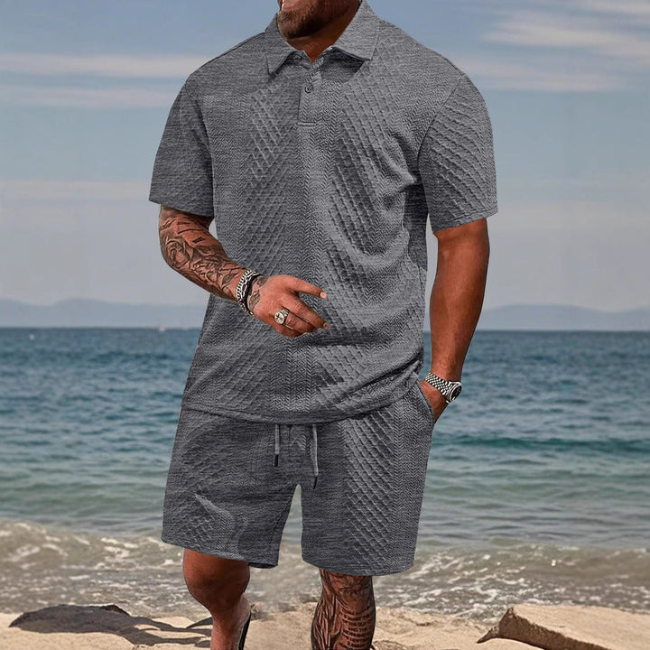 Men's casual comfort sport polo & shorts set, perfect for summer leisure wear.