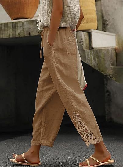 Casual women's embroidered pants, versatile for summer, vacation outfits, and everyday lightweight wear.