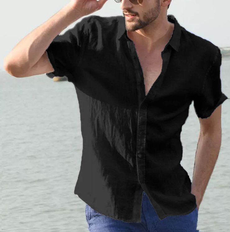 Lightweight men's short sleeve button-down, breathable fabric for ultimate summer comfort.