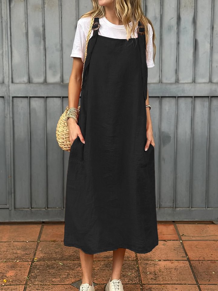 Fashion-forward women's summer dress, A-line, V-neck, with adjustable straps & side pockets.