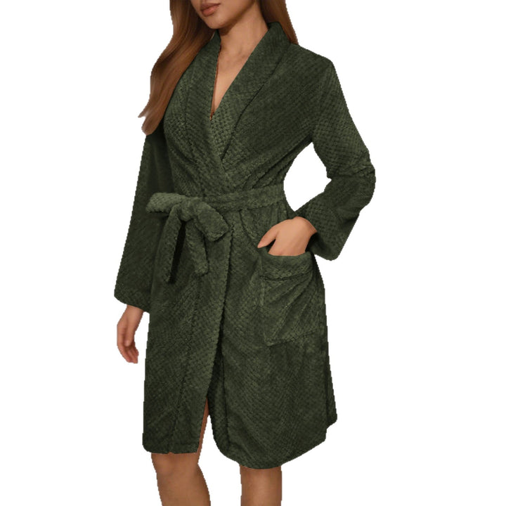 Luxurious women's plush robe, a cozy belted loungewear gift for her, featuring pockets.