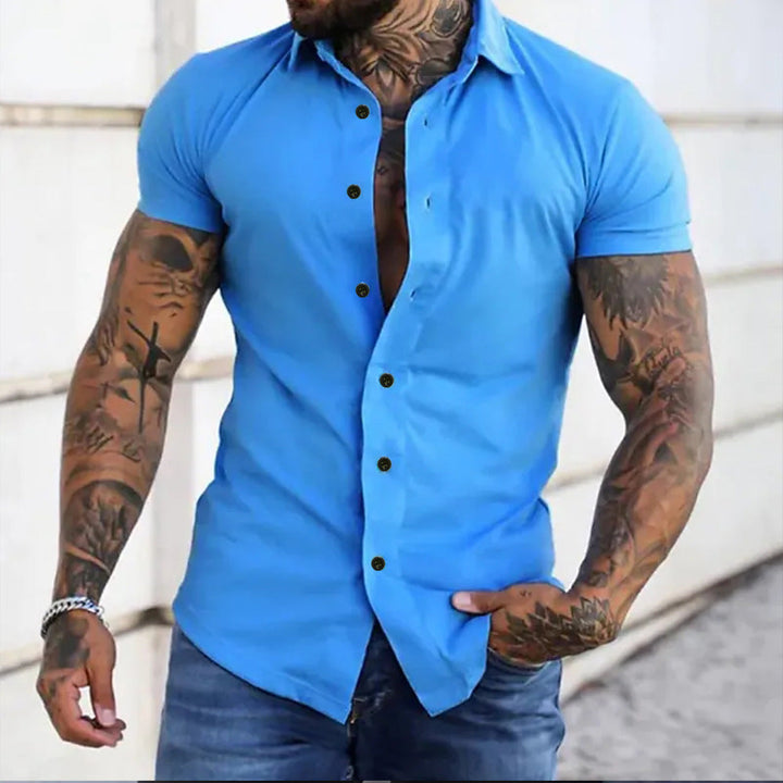 Smart casual men's short sleeve shirt, slim fit design offers comfort and modern style for any occasion.