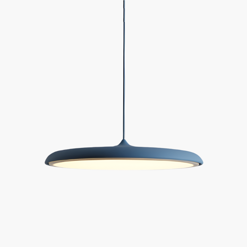 Sleek Nordic LED pendant lamp against a neutral wall, highlighting modern Scandinavian minimalist design.