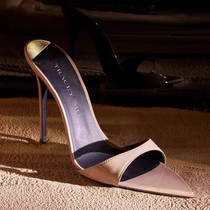 Fashionable high heels: elegant women's pointed-toe stiletto with an open-back style.