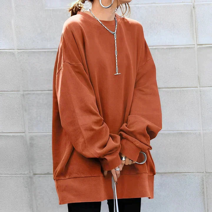 Cozy women's long sleeve crewneck tunic sweater. Stylish, comfortable for daily casual wear & winter fashion.