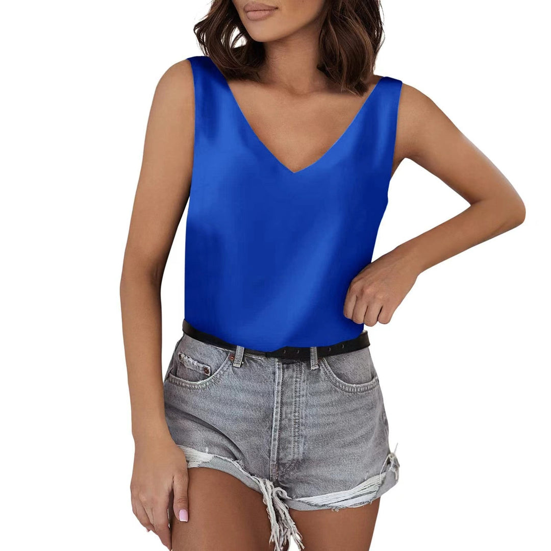 Elegant sleeveless V-neck top for women, versatile summer apparel.