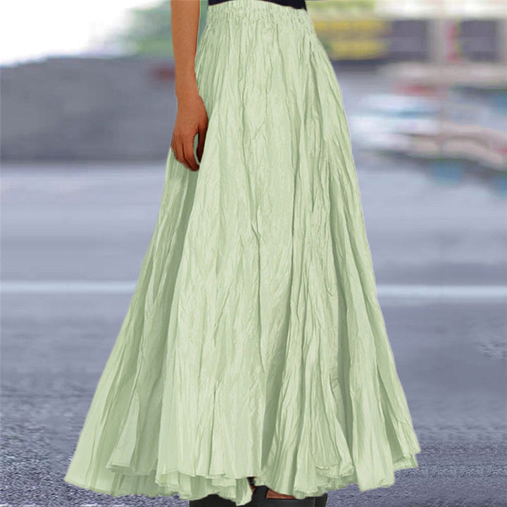 Comfortable women's long A-line skirt, elastic waist, providing a relaxed yet elegant style.