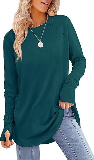 Soft fabric women's long sleeve t-shirt, modern style & relaxed fit for casual wear.