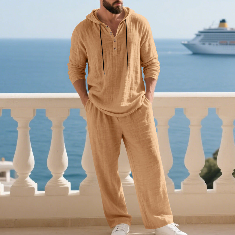 Men's relaxed fit hoodie set with pockets, perfect for casual comfort & streetwear.