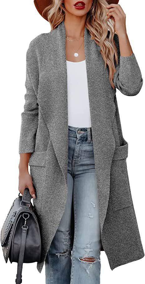Everyday women's long open front cardigan with useful side pockets, easy to style.