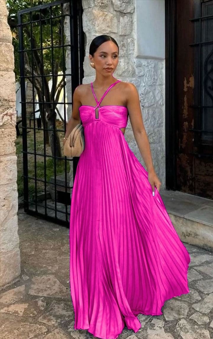 Graceful ladies' pleated off-shoulder gown, an elegant choice for weddings, proms, or special occasion parties.