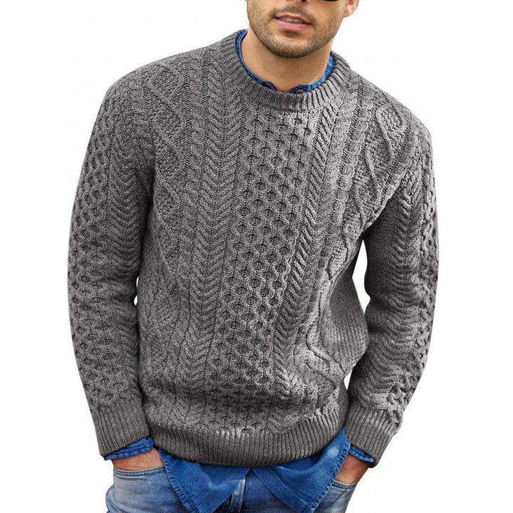 Versatile men's crew neck knit sweater, ideal for cozy autumn & winter fashion. Comfortable long-sleeve design.
