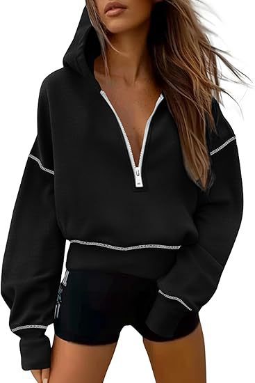 Women's comfortable full zip hoodie, perfect for athleisure & casual everyday style. Relaxed long sleeve fit.
