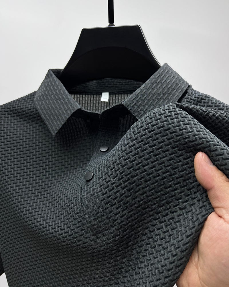 Versatile men's performance polo shirt. Perfect for casual or business casual wear. Stylish summer top.