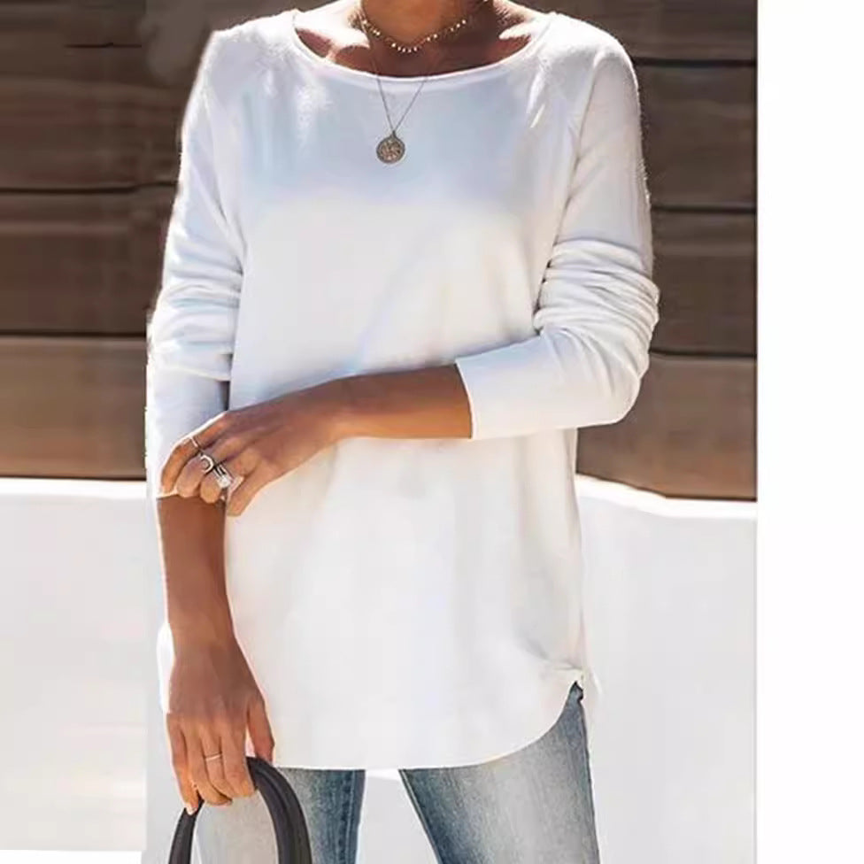 Cozy women's long sleeve top with a wide neck, super comfortable for daily fashion.
