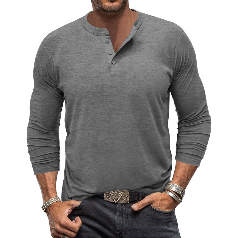 Soft cotton men's long sleeve henley, comfortable casual fit for everyday and leisure wear men's fashion.