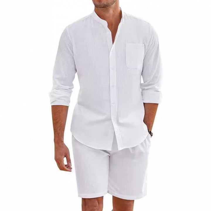 Versatile men's summer outfit: comfortable casual shirt & shorts combo for everyday wear.
