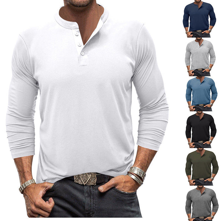 Men's long sleeve henley shirt, casual top with button placket, comfortable everyday wear for men.