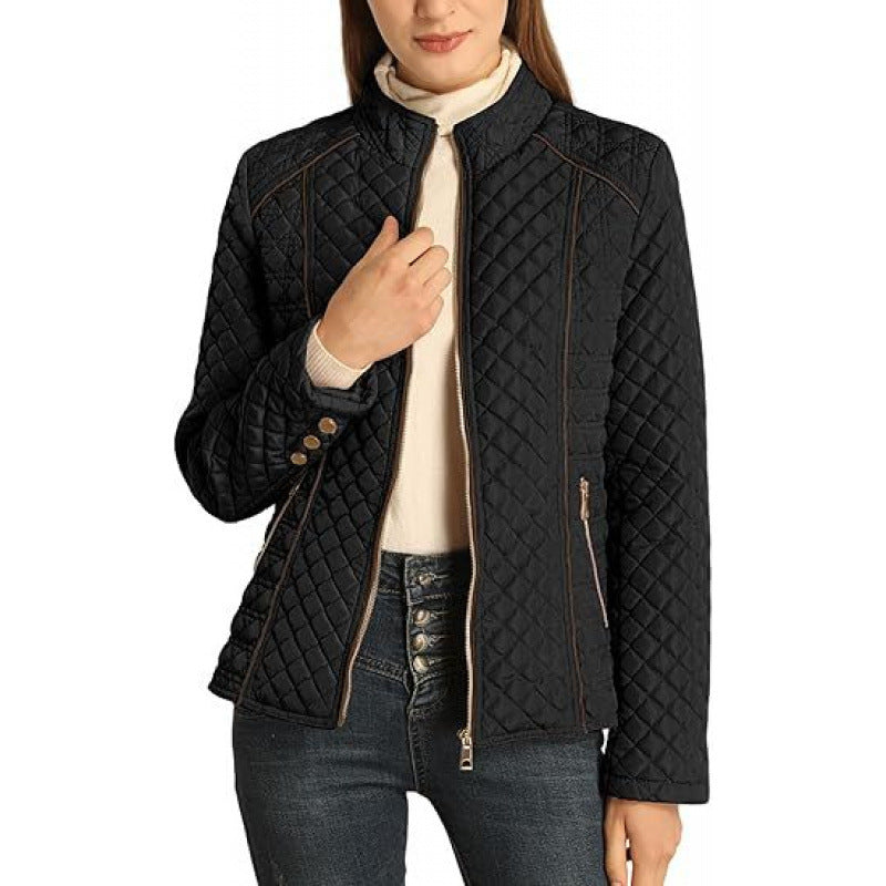 Chic ladies casual quilted jacket with a protective high collar, ideal for transitional weather.