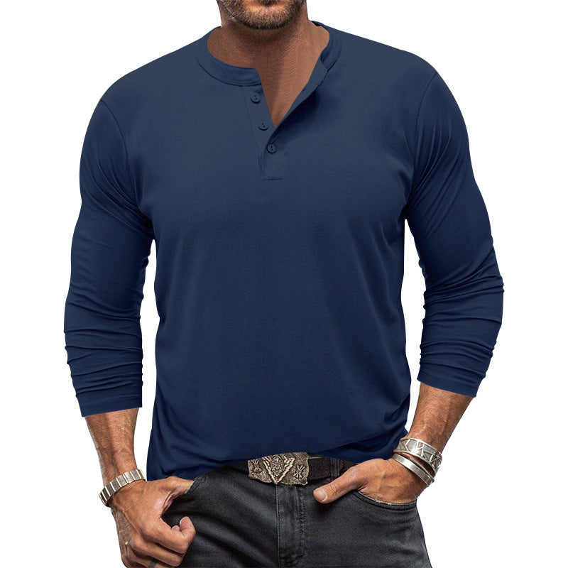 Everyday men's long sleeve henley shirt, perfect casual top for comfort, leisure, and versatile styling.