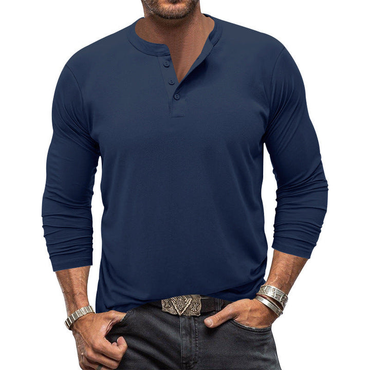 Everyday men's long sleeve henley shirt, perfect casual top for comfort, leisure, and versatile styling.