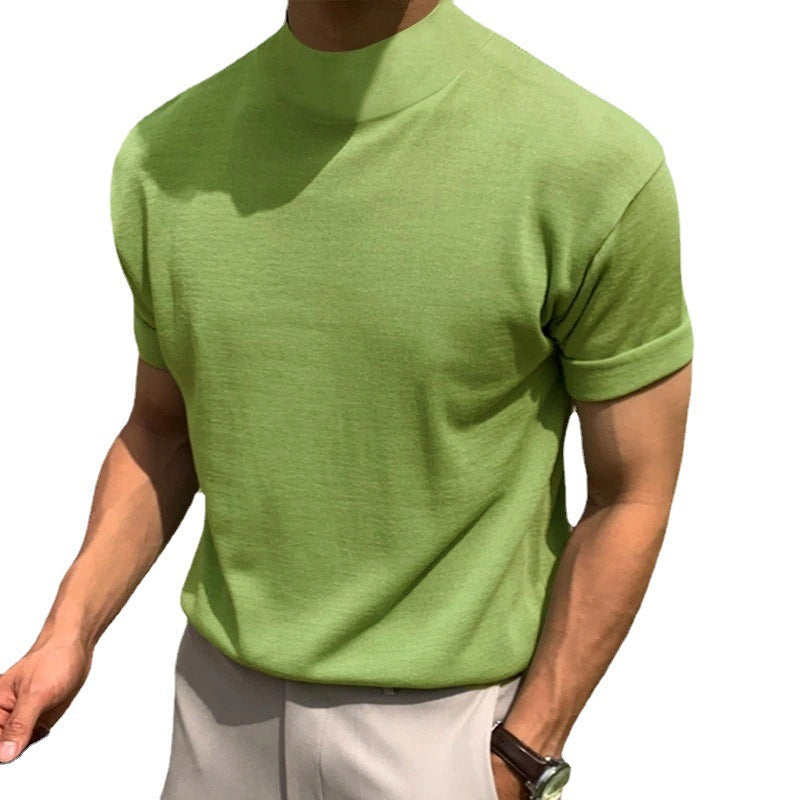 Men's high collar short sleeve t-shirt, offering a sleek, modern, and casual everyday look.