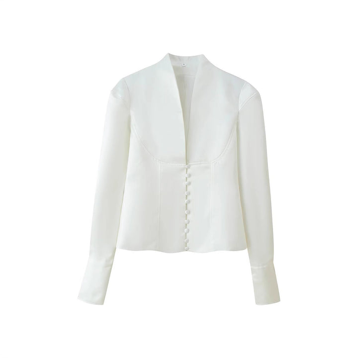 Elegant white tailored blazer for women, a sophisticated jacket for business and formal wear.