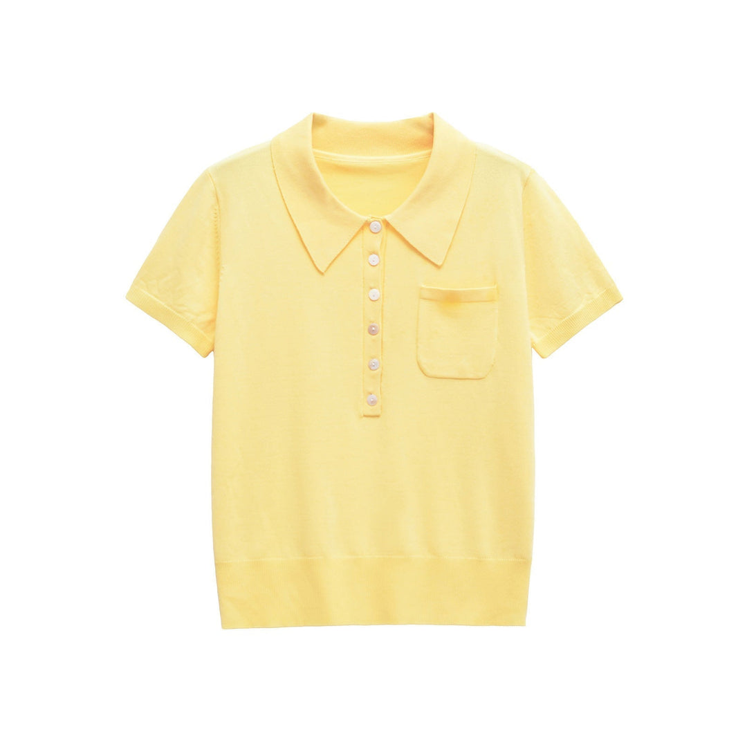 Women's versatile short sleeve button polo shirt, designed with a flattering slim fit for everyday wear.