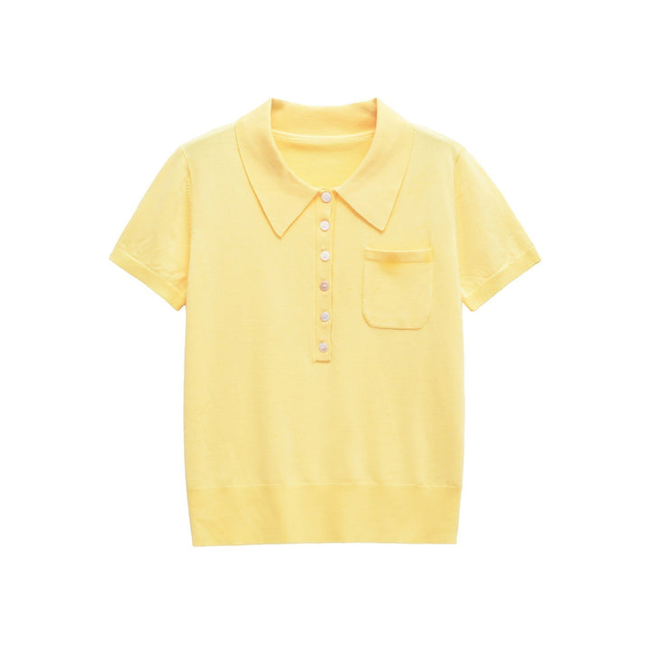 Women's versatile short sleeve button polo shirt, designed with a flattering slim fit for everyday wear.