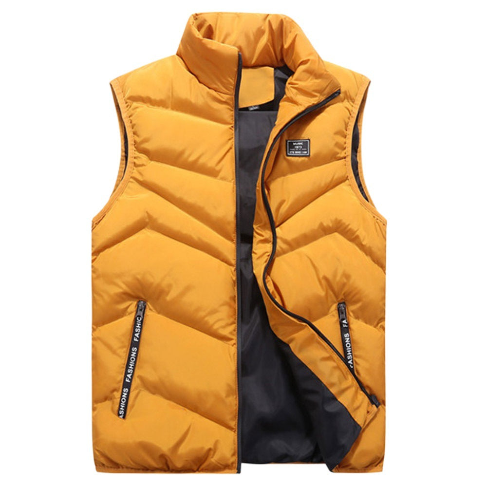 Autumn/spring women's quilted vest with a stand-up collar and convenient side zip pockets.