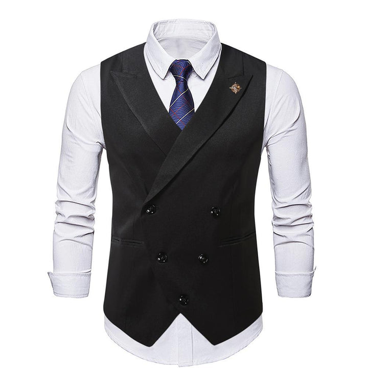 Refined men's tailored double-breasted waistcoat, essential for a sophisticated formal or smart casual men's fashion.