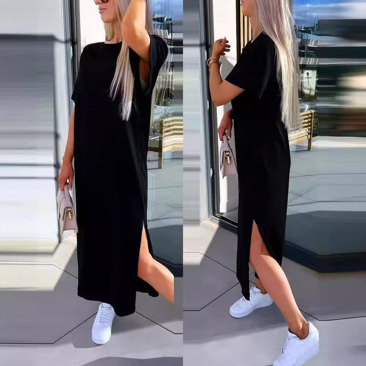 Casual chic women's oversized midi t-shirt dress, ideal for relaxed everyday wear and summer style.