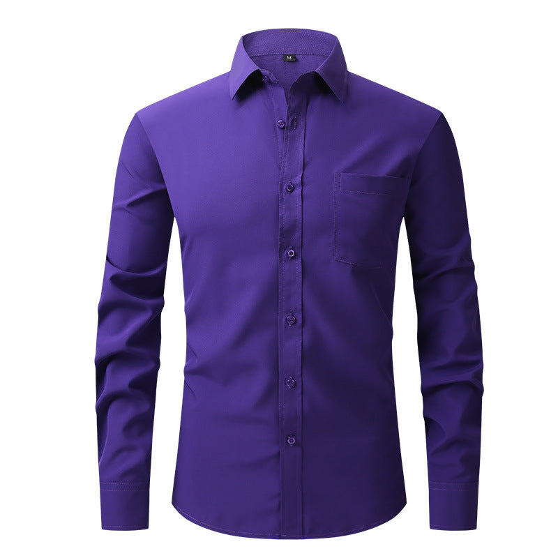 Detail of crisp cotton fabric on a men's professional dress shirt, showing quality texture.