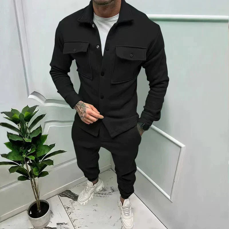 Men's casual luxury shirt & trousers two-piece set. Stylish, comfortable everyday outfit.