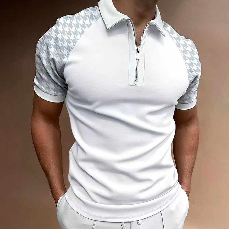 Men's gray performance half-zip polo shirt, ideal for golf, casual wear & active lifestyles. Comfortable & stylish.
