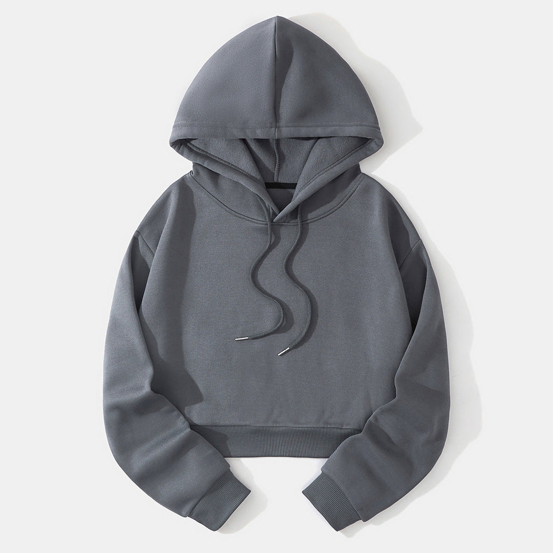 Soft-touch women's cropped hoodie, a cozy and fashionable leisurewear piece.