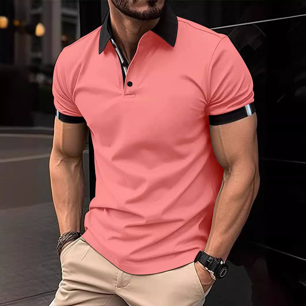 Breathable performance polo for men, contrast accents, short sleeve, great for golf & active lifestyles.