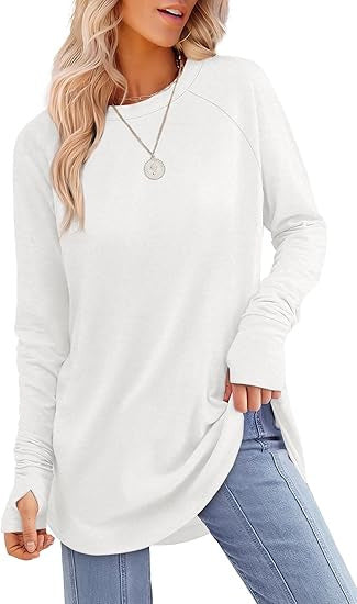 Versatile women's long sleeve tee, ideal for casual wear, modern style & everyday comfort.