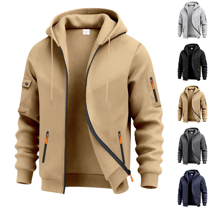 Men's sporty zip pocket hoodie for active comfort & workout gear.
