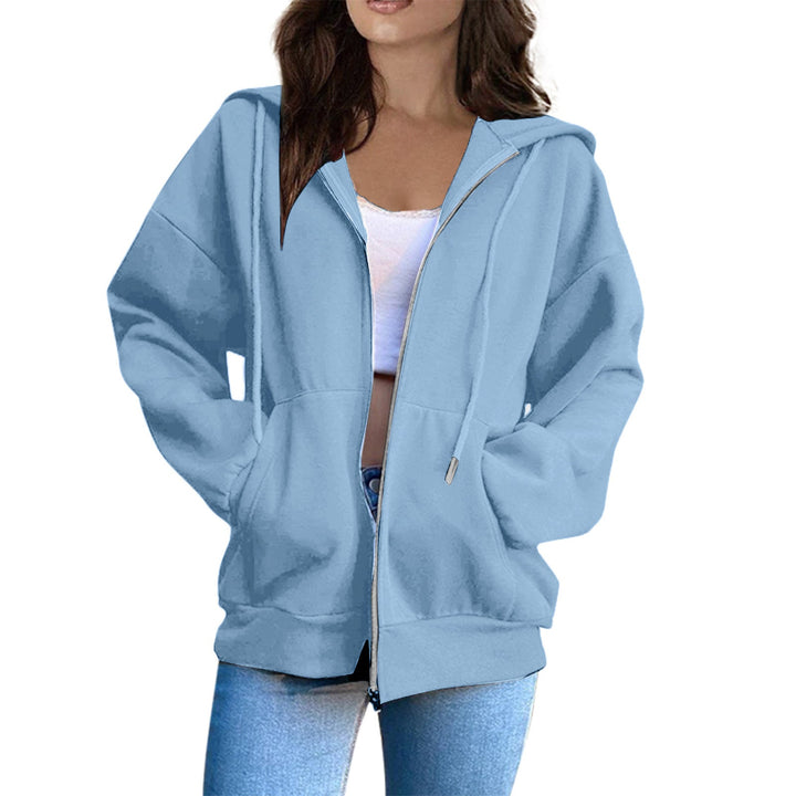 Cozy women's oversized jacket with hood, versatile for spring & autumn everyday wear.