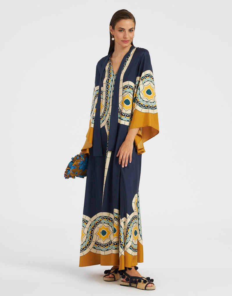 Women's three-quarter sleeve elegant dress, featuring a striking 3D print. Perfect for casual or party.